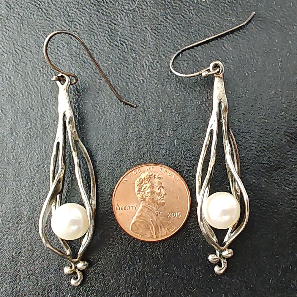 Old Silver Pearl Drop Earrings